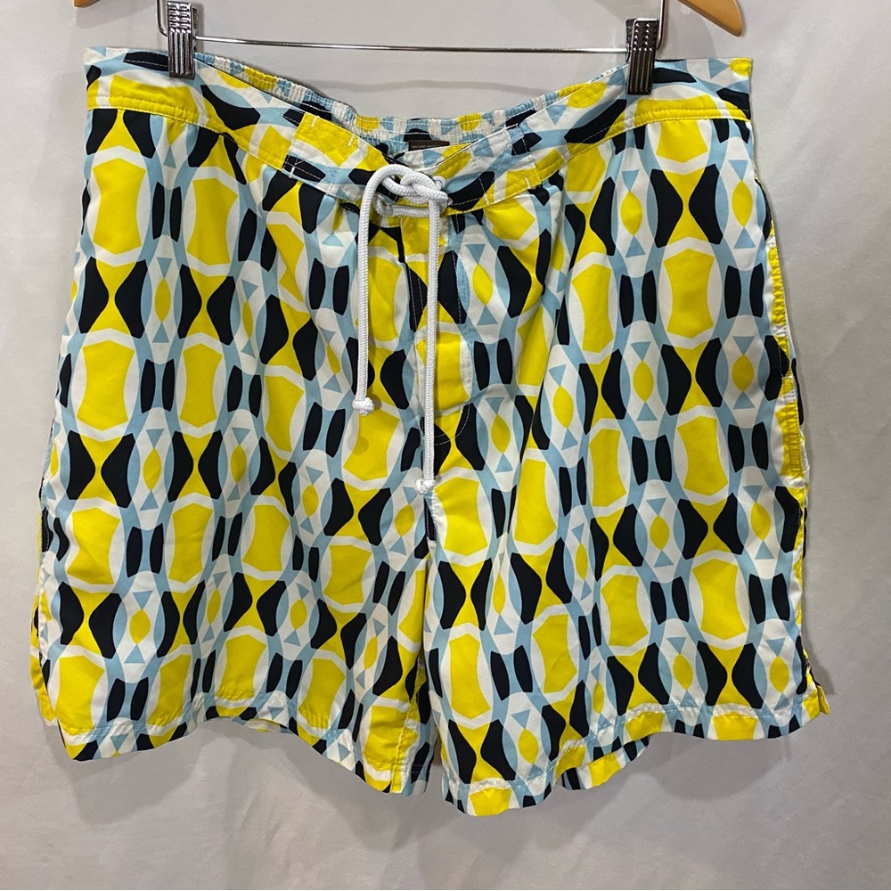 Tailorbyrd Big & Tall Yellow Blue Geometric Swim Trunks 44 XXL